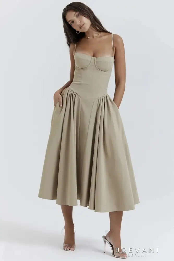 Ärmelloses Midikleid Mit Korsett-Passform – Attraktive Passform Khaki / S Dress